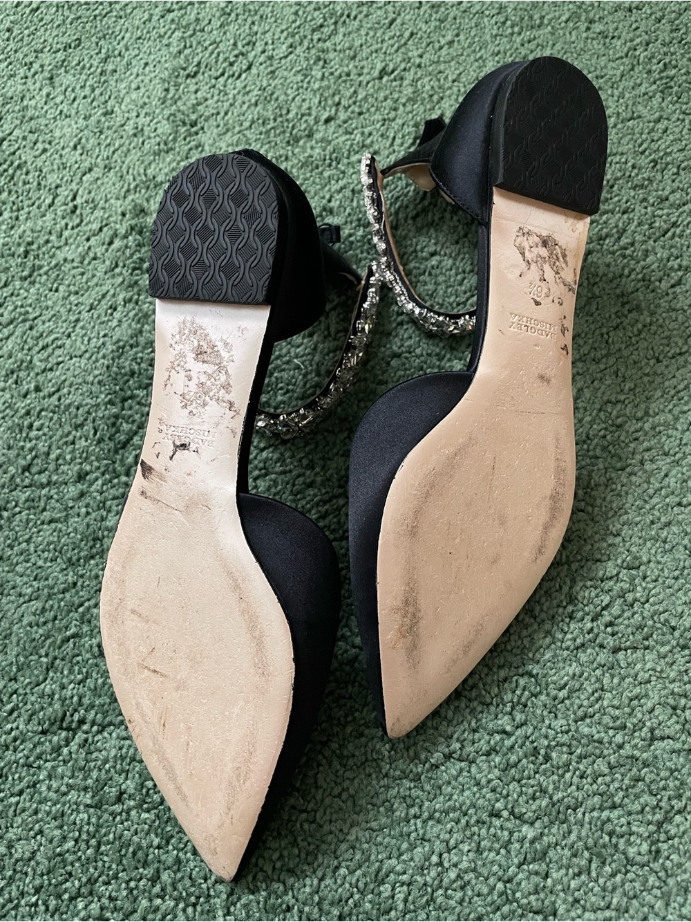 Badgley Mischka Black Pointed Toe Crystal Ankle-Strap Flats - Picture 4 of 4
